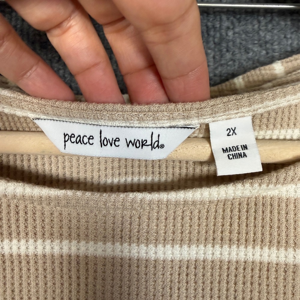 Peace Love World Plus 2X Top and Pant Set Neutral Stripe Waffle Honeycomb Knit - Picture 7 of 16